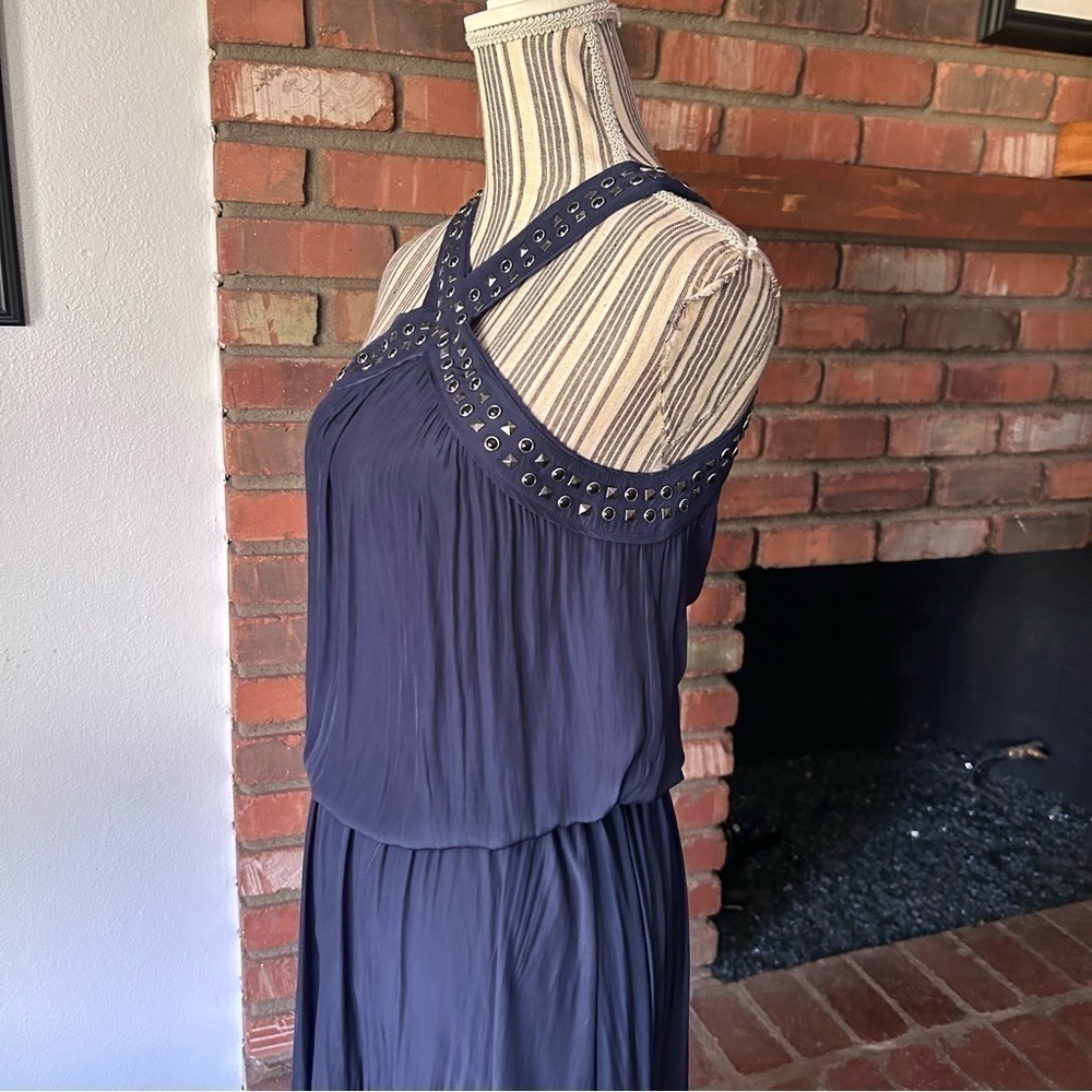Ramy Brook Autumn Studded Halter Neck Midi Dress in Navy Blue Sz M - Picture 6 of 10